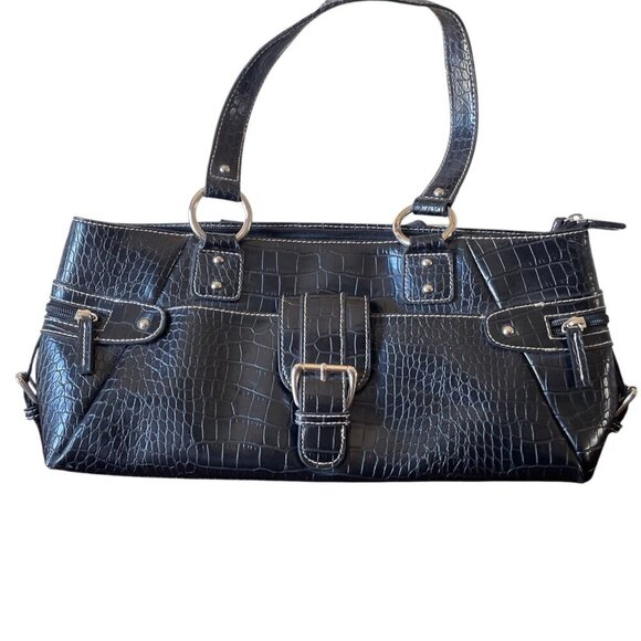 American Vintage Handbags - Y2K Vegan Leather Croc Embossed Rectangle Shoulder Bag 2000's Vintage